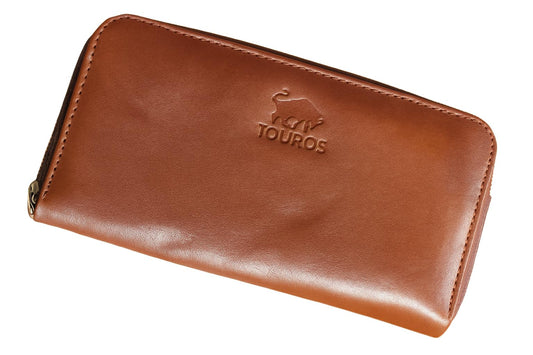 Leather Wallet for Women, Bifold Card Holder, Zipper Clutch, Brown Elegant Purse, Genuine Cowhide