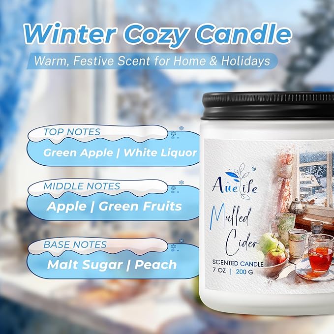Mulled Cider Candle | Scented Soy Candles for Home - Apple & Spice Winter Candle, Holiday Aromatherapy Candles Gift for Women & Men, Cozy Christmas Home Décor, Long Lasting Clean Burn