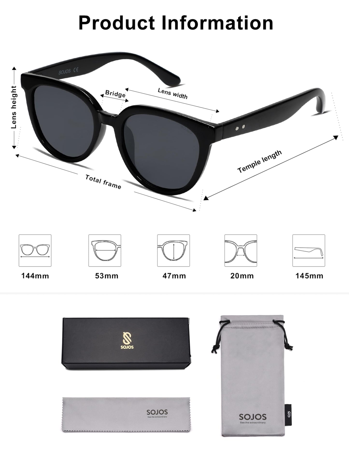SOJOS Trendy Cat Eye Round Polarized Sunglasses for Women Fashion UV Protection Sunnies Sunglasses SJ2175