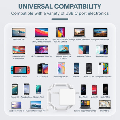 Mac Book Pro Charger - 118W USB C Charger Fast Charger Compatible with MacBook Pro/Air, M1 M2 M3 M4, iPad Pro, Samsung Galaxy, and More USB-C Devices(6.6 ft Cable Included)