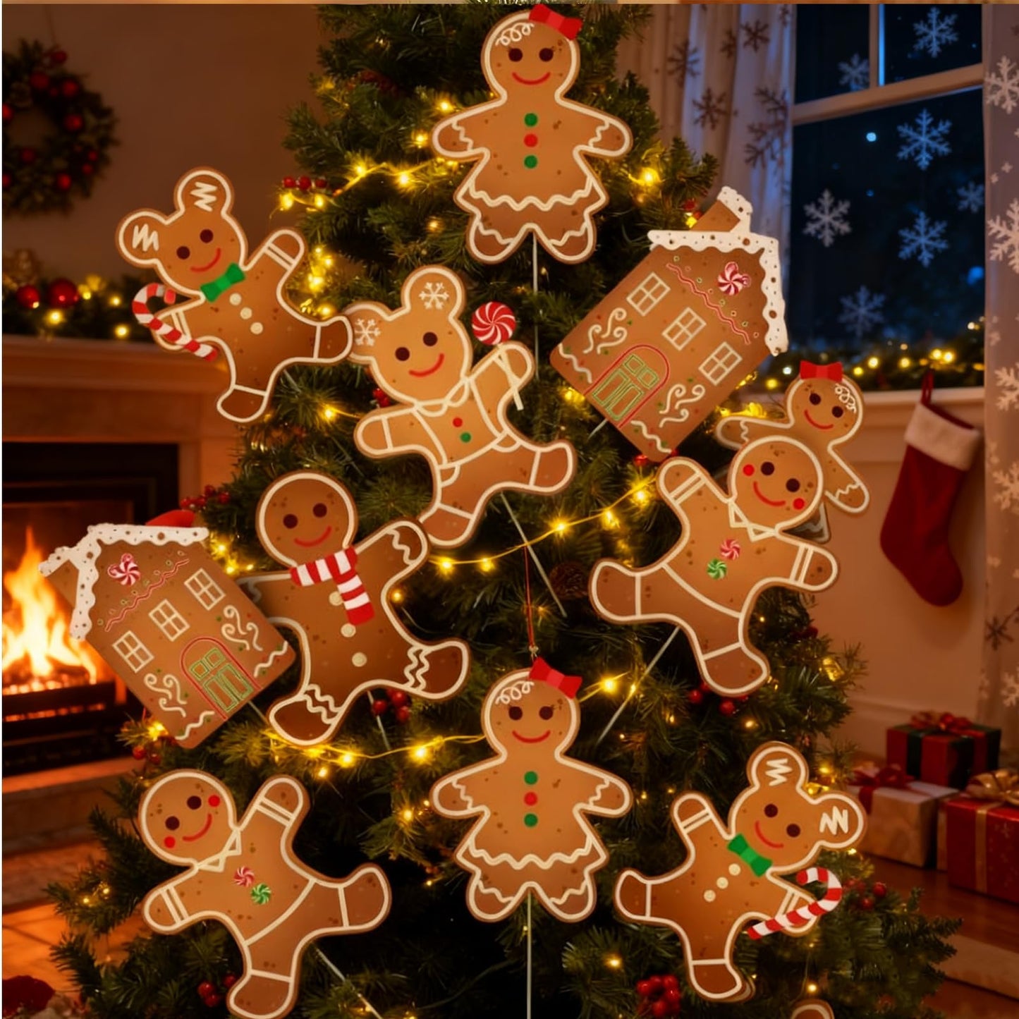 8 Pcs Christmas Tree Decorations Picks, Large Gingerbread Man Christmas Tree Picks, Xmas Gingerbread Man Tree Topper Ornaments for Xmas Trees Winter Holiday Home Party Vase Decor