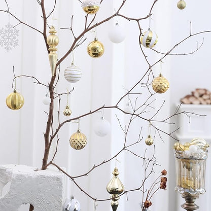 Christmas Tree Ornaments Decorations Set-116ct 1.18-6.5 Inch Assorted White Gold Shatterproof Decorative Hanging Christmas Ball Ornaments Bulk,Xmas Tree Tabletop Decorations for Holiday Decor