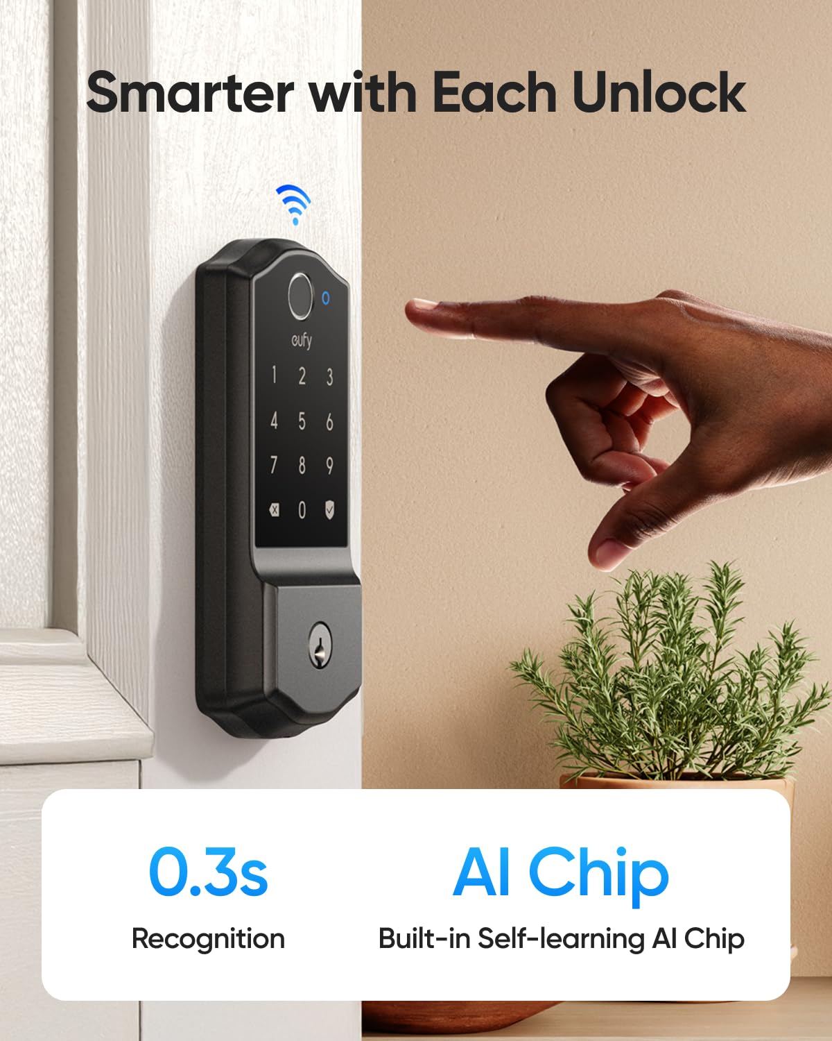 eufy Security Smart Lock C220 with Door Lever, Fingerprint Keyless Entry Door Lock, Built-in Wi-Fi, App Remote Control, Front Door Deadbolt, 8 Months Battery, Reliable Power, IP53 Waterproof