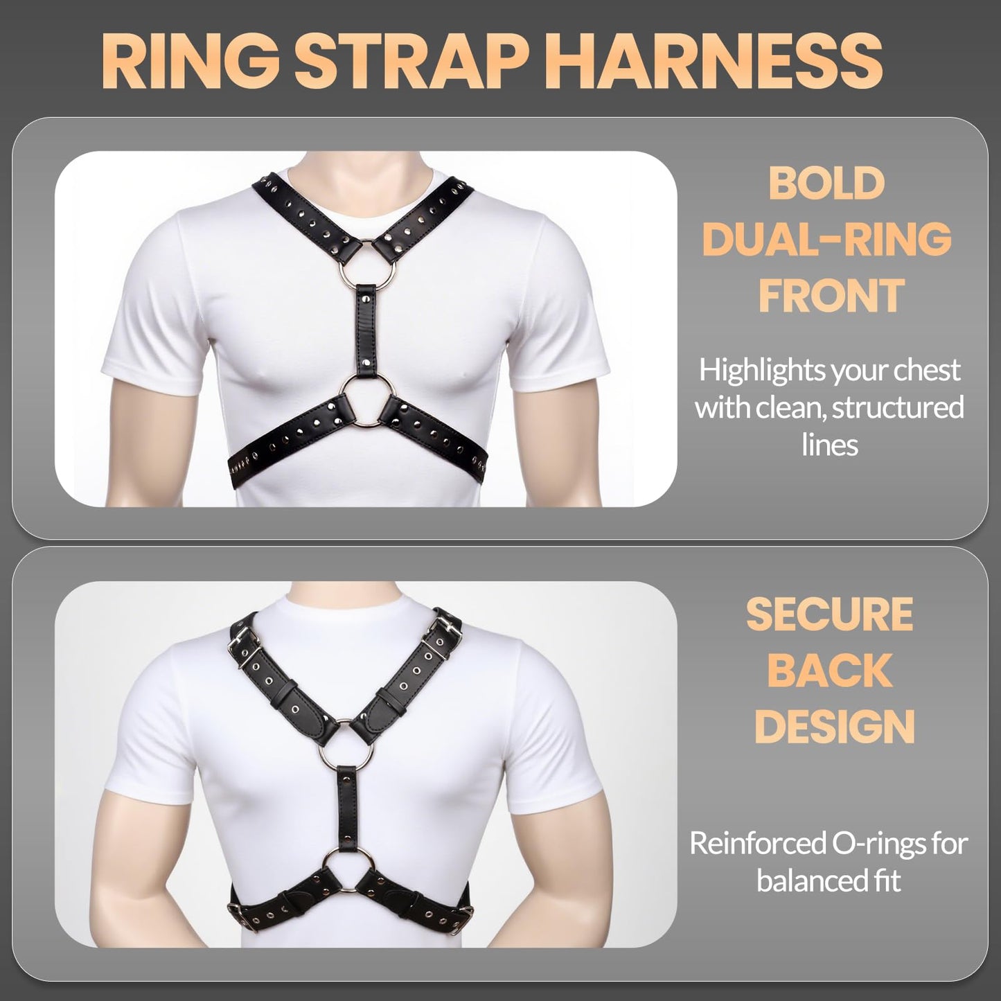 Men's PU Leather Chest Harness Belt, Adjustable Body Harness Belt for Men, Male Punk Chest Shoulder Harness for Party and Cosplay X024
