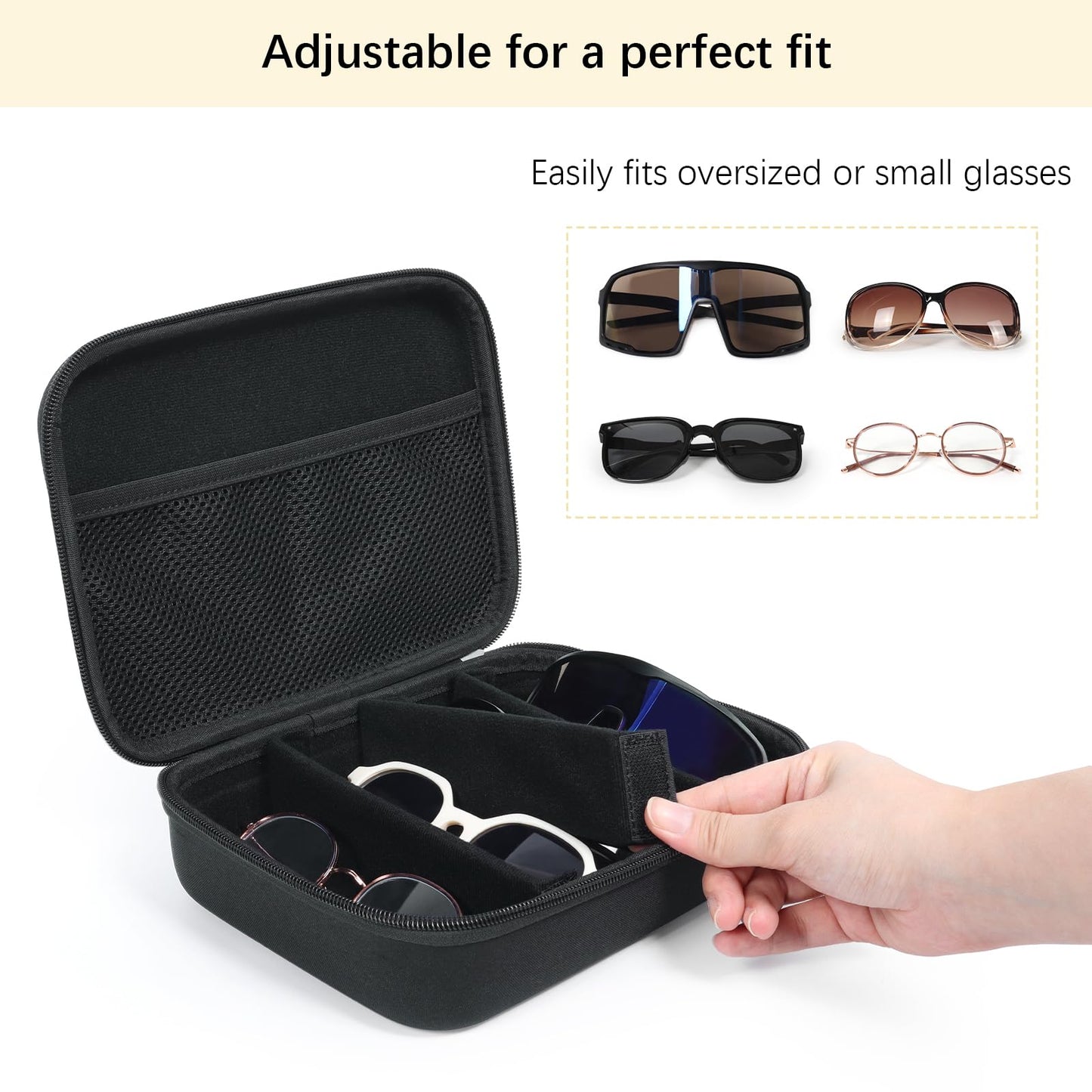 Bukere Glasses Organizer Case Multiple Pairs, Travel Sunglasses Case Adjustable Slot, Hard-shell Eyeglasses Storage Women Men
