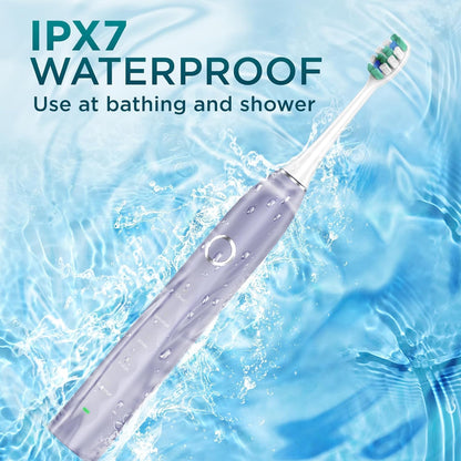 Electric Toothbrush for Adults with 8 Brush Heads, Sonic Toothbrush Rechargeable with a Holder & Travel Case, 2.5 Hours Charge for 120 Days Use - Light Blue