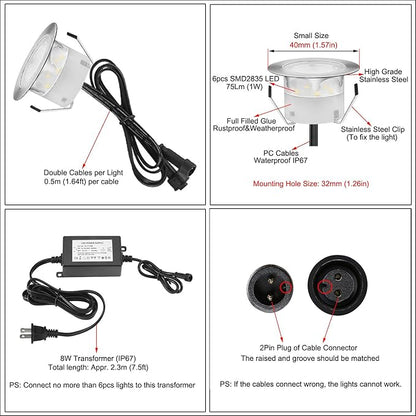 Deck Light, 6pcs LED Path Road Lights Marker Lighting,Waterproof Security Warning Lights for Outdoor Fence Patio Stud Yard Home Driveway Pathway Stairs Step Garden Lamp Cool White
