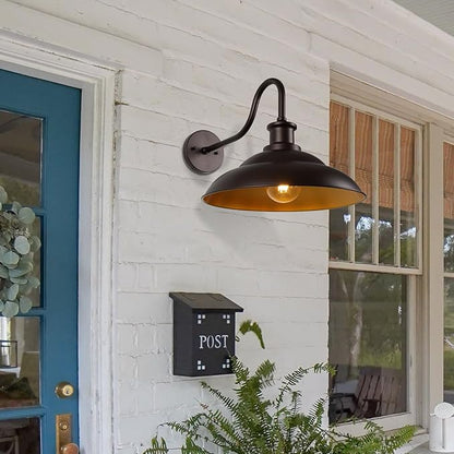 Outdoor Gooseneck Barn Light Fixture, 16 Inch Dome Large Wall Sconce, Farmhouse Exterior Wall Mount Light for House Garage Patio Doorway, Oil Rubbed Bronze, 1 Pack