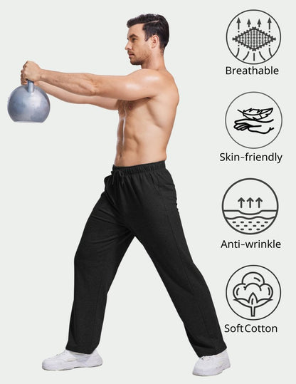 PINSPARK Men's Lightweight Sweatpants Cotton Yoga Pants Baggy Sweat Pants Open Bottom Lounge Jogger Sweatpants with Pockets