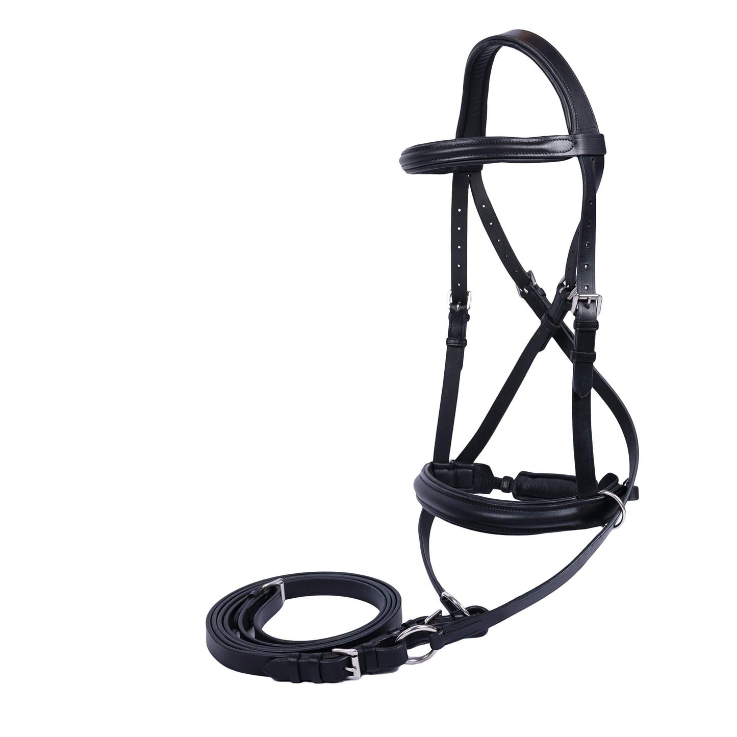 Wonder Care Genuine English Leather Crossover Crossunder Bitless Bridle for Horse Headstall with Reins