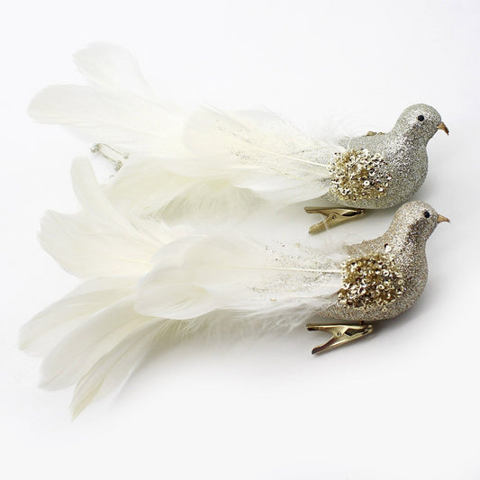 Yolococa Champagne Christmas Tree Decoration Birds,10x2x2 inches,2pcs