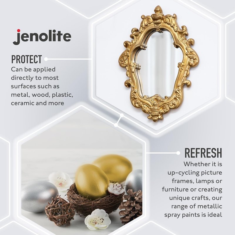 JENOLITE Directorust Spray Paint for Metal - GOLD - Metallic Gloss Finish for Indoor and Outdoor use - Multi-Surface for Metal, Plastic, Ceramic, Wood & Rusted Surfaces - 400ml (13.52fl oz)