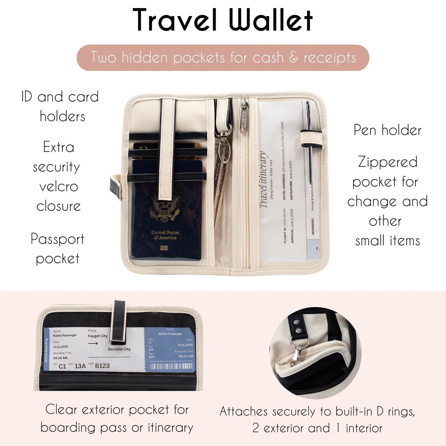 Borsali Weekender Bag for Women - Travel Carry On Duffel -Vegan Leather with Travel Wallet, Packing Cubes & Shoe Covers (Cream)