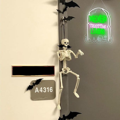 Never Trust The Living Neon Sign Halloween LED Sign for Window Dimmable USB Powered Tombstone Light for Wall Decor Light Up Halloween Signs for Room Bar Secrets Spooky House Decor