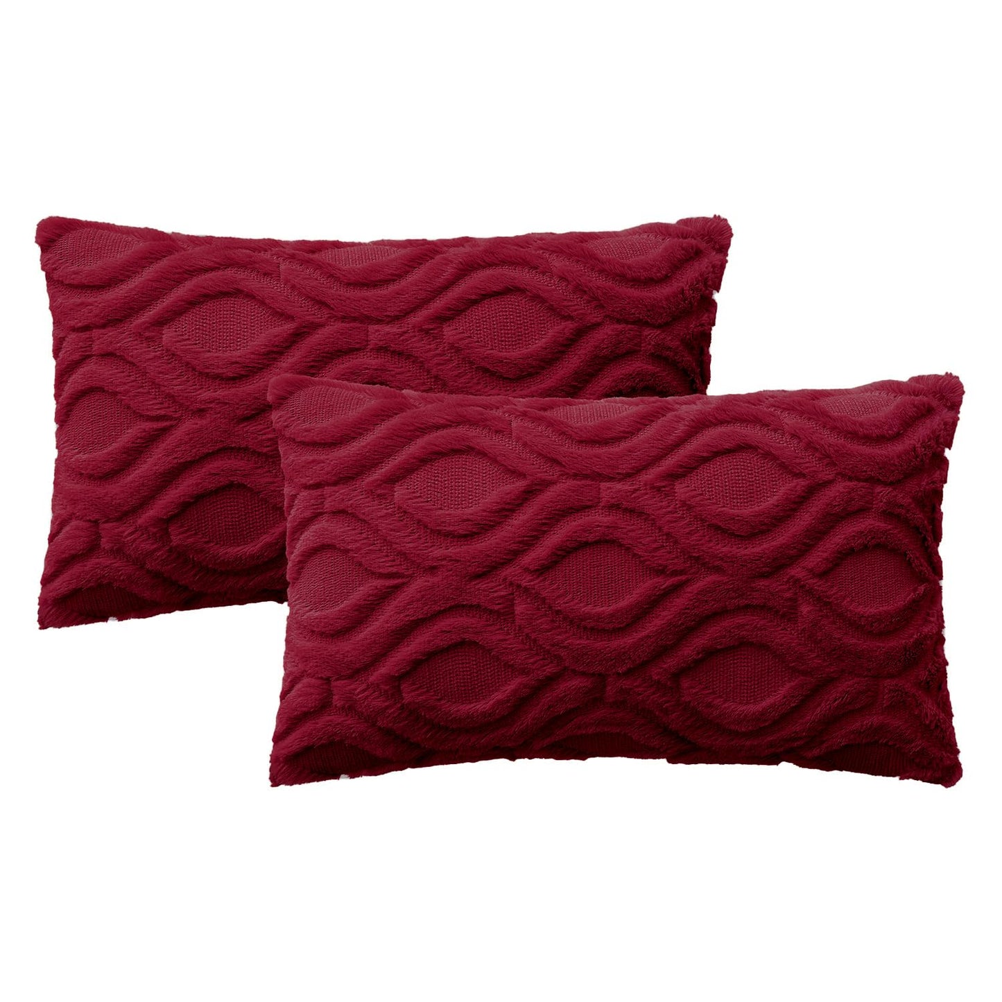 MIULEE Christmas Wine Red Throw Pillow Covers 12x20 Inch, Soft Winter Plush Faux Wool Couch Pillow Covers Set of 2 Decorative Farmhouse Boho Throw Pillows for Sofa Living Room Bed
