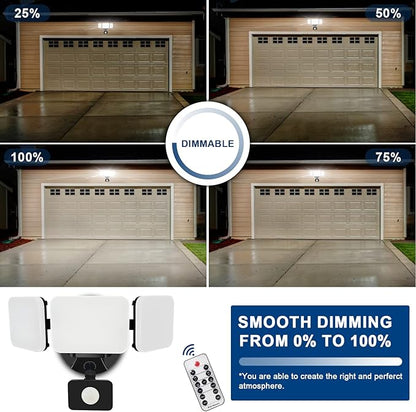 EMANER Motion Sensor Flood Lights Outdoor, Dusk to Dawn Dimmable Security Light, Warm to Daylight White 3000K/5000K/6500K, 28W 120V Remote Wall Light for House Garden Front Door (Black, 2Pack)