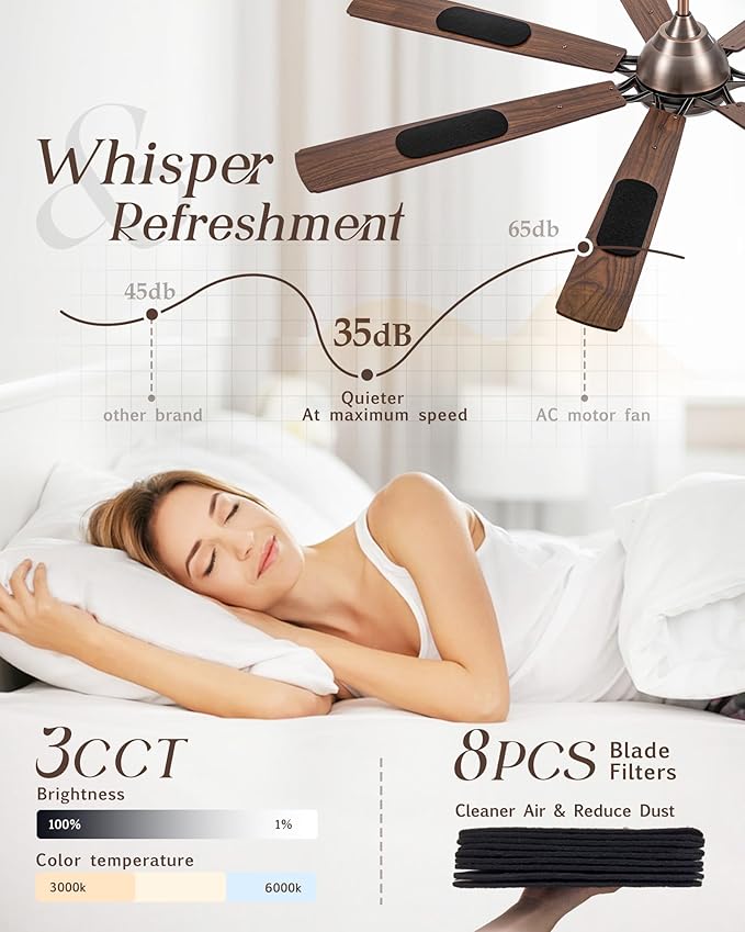 72" Oil Rubbed Bronze Smart Ceiling Fan with Light via WiFi Alexa,6-Speeds Quiet DC Motor,Dimmable,Outdoor Antique Bronze Large Ceiling Fan for Living Room,Patio,Dual Finish 7 Blades