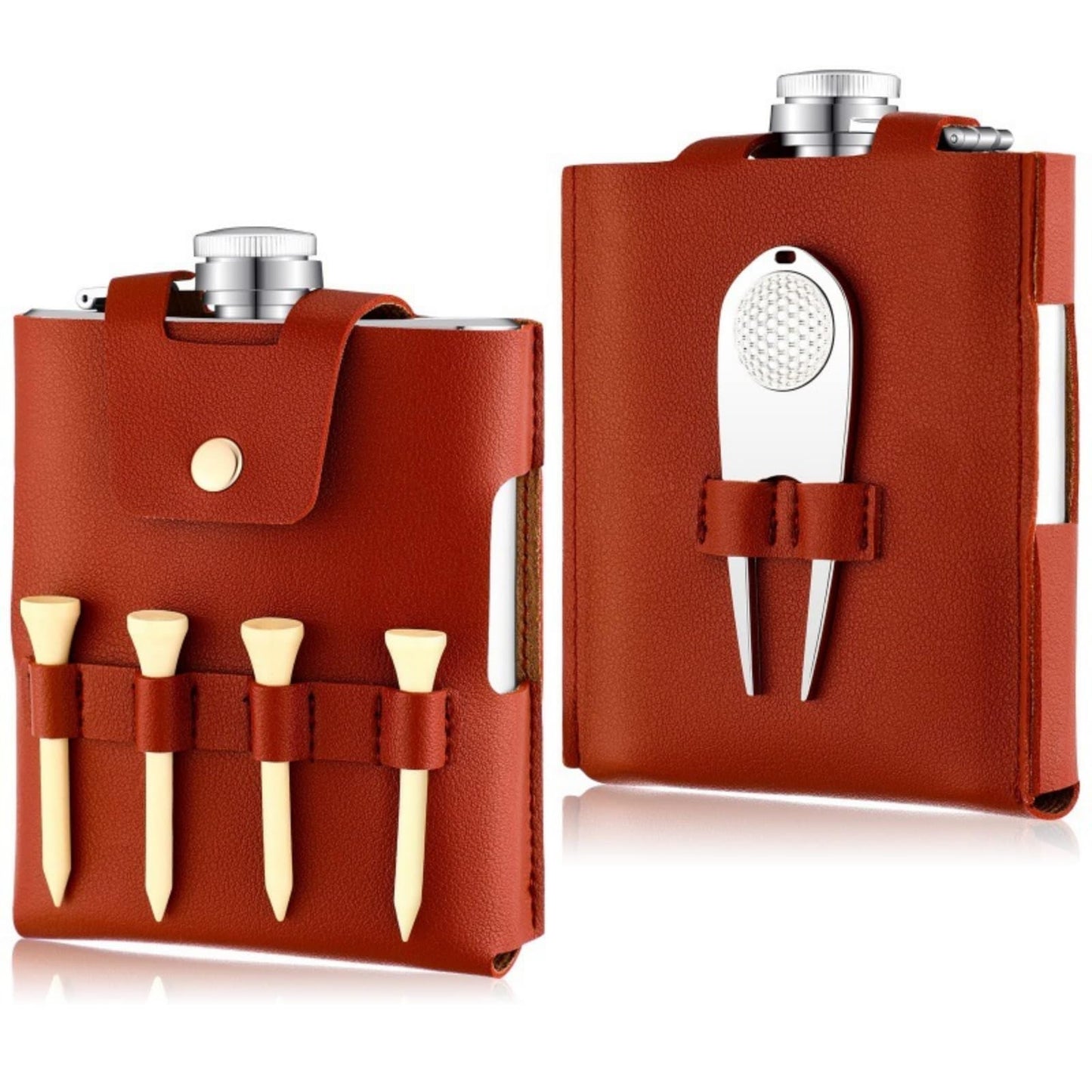 Kangnice PU Flask Cover Drink Bottle Case for Golf Camping Hiking with Secures and Thermal Protections Easy to PU Leather Golf Flask Case