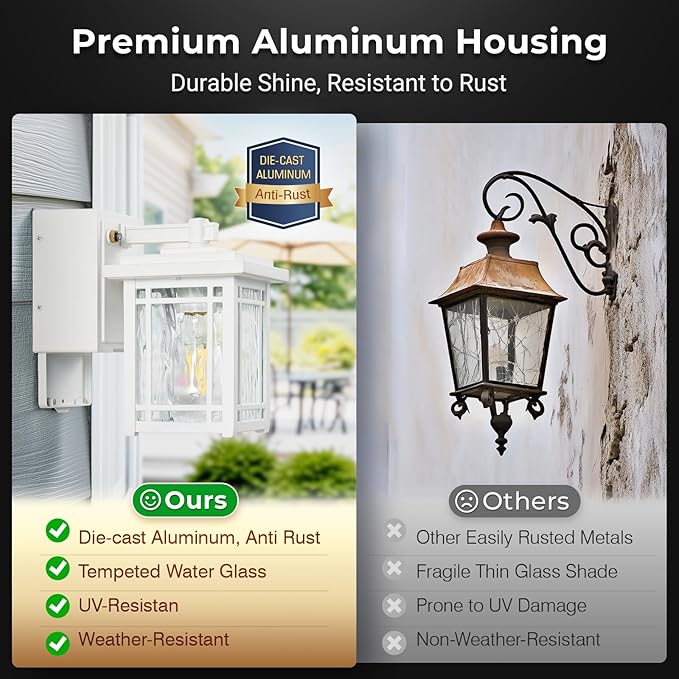 Porch Light with GFCI Outlet, White Dusk to Dawn Light Fixture, Outdoor Wall Light Wall Mount, Waterproof Exterior Wall Sconce Outside Lantern, 100% Aluminum Outdoor Garage Lights for Coach