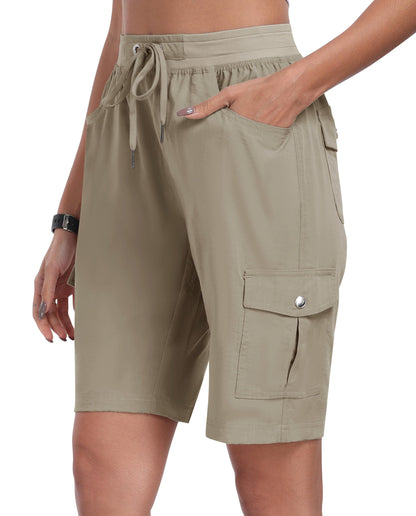 MoFiz Women's Hiking Shorts Athletic Outdoor Cargo Shorts for Women Quick Dry Running Summer Shorts with Pockets Khaki L