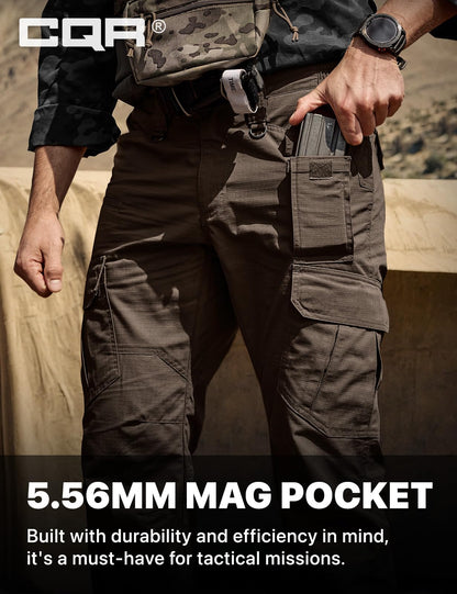 CQR Men's Tactical Pants, Water Resistant Ripstop Cargo Pants, Lightweight EDC Work Hiking Pants, Outdoor Apparel, Duratex Mag Pocket Dark Brown, 28W x 30L