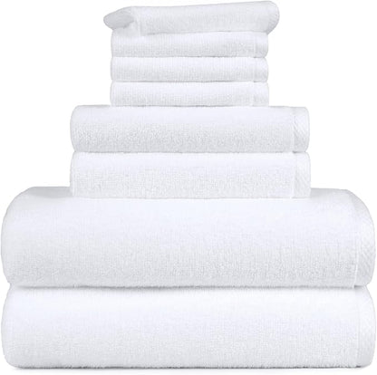 Amazon Basics 100% Cotton Soft Quick-Dry 8-Piece Towel Set, Bath Towels