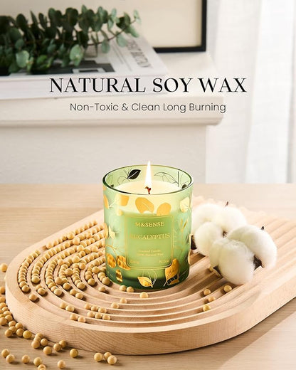 M&SENSE Eucalyptus Candles,Vegan Soy,8.1oz 42-Hour Slow Burning Time, Scented Candles for Relaxing Calming, Fall Winter Thanksgiving Christmas Housewarming Gifts for Women & Men