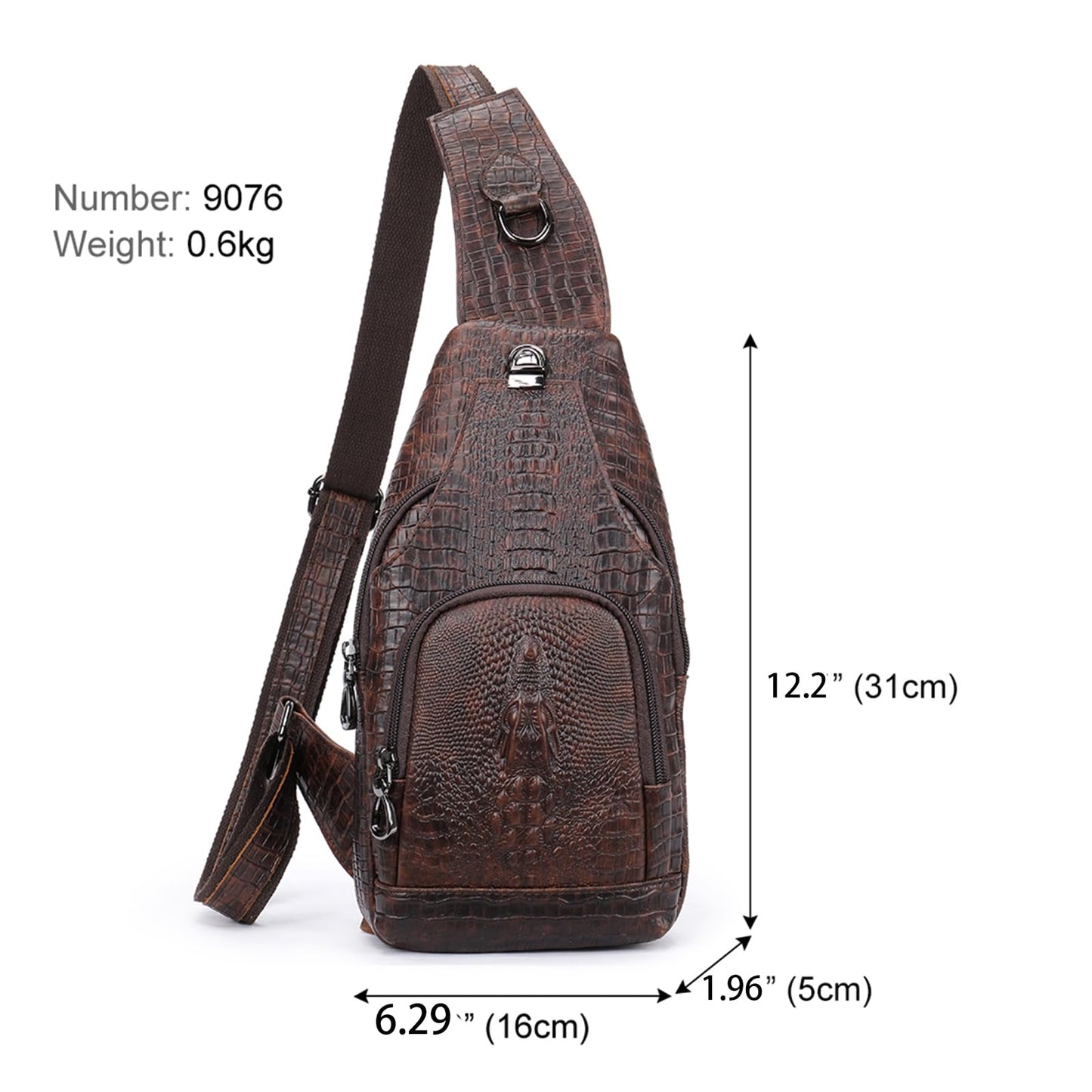 NIUCUNZH Crocodile Pattern Leather Sling Bag with Leather Strap, Zipper Crossbody Shoulder Bags Purse for Travel Hiking Brown