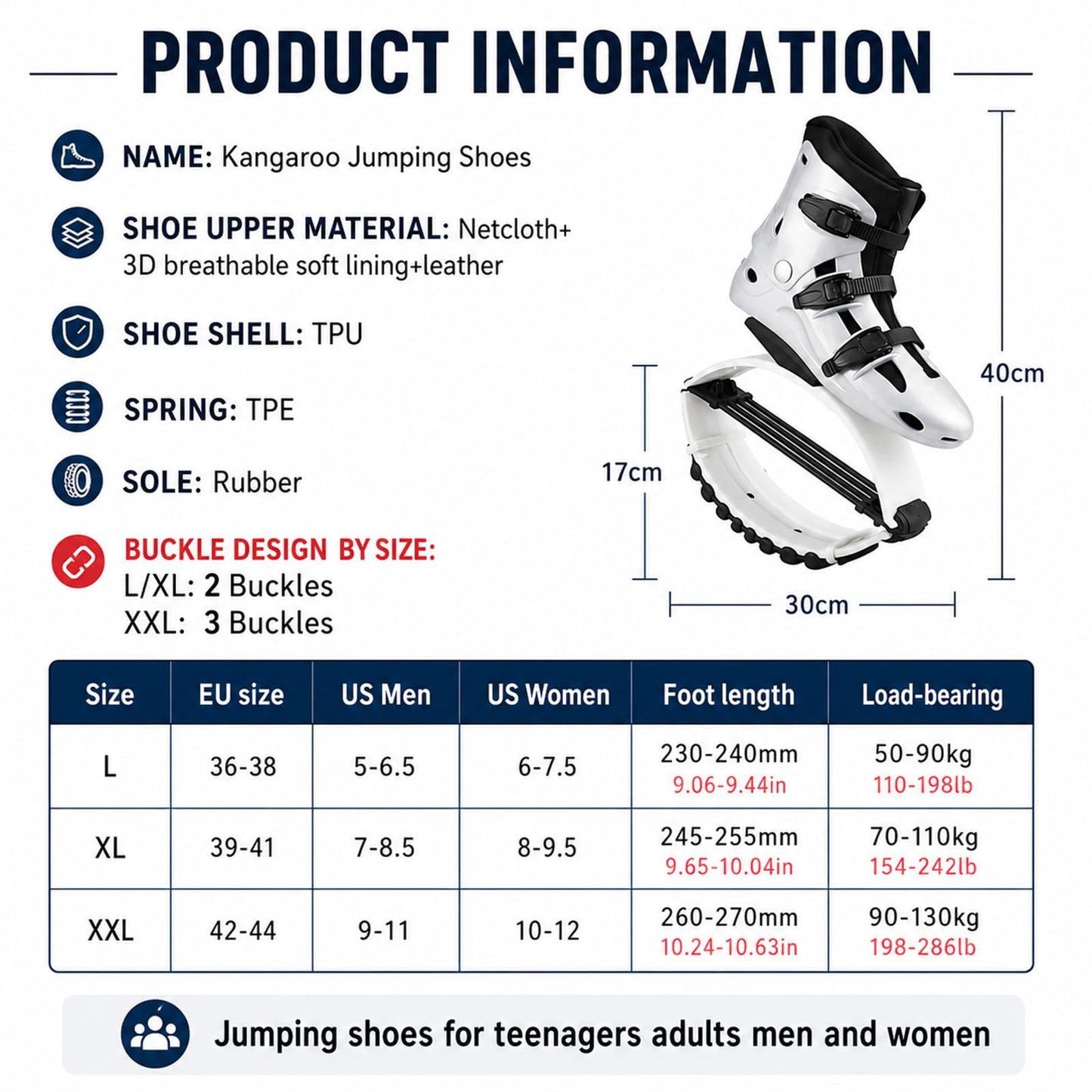 KPUKGJDK Kangaroo Jump Shoes for Women & Men – High Bounce Moon Shoes, Bouncy Jumping Boots for Exercise, Fitness, Weight Loss & Fun, Adjustable Fit, Low-Impact Rebounder Design(Black/White,XX-Large)