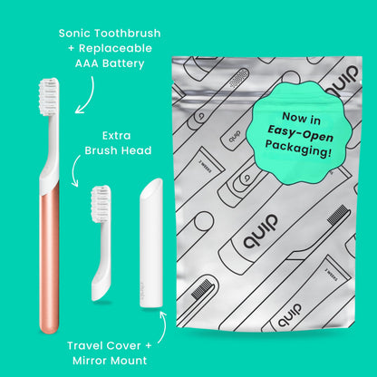 Quip Metal Sonic Electric Toothbrush for Adults - Time Travel & Soft Bristles with Travel Case & Replacement Brush Head - 3 Month Battery Life - Indigo
