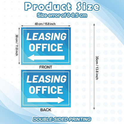 Ripeng 3 Pcs Leasing Double Sided Yard Signs with Arrow 16 x 12 Inch Yard Signs with Stakes for Outdoor Office Retail Store Restaurant Bar Hotel(Leasing Office)