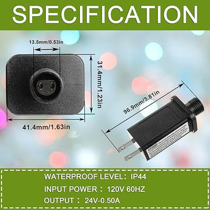 24V 12W LED Transformer Replacement Class 2 Power Supply for Christmas String Light Inflatable Decorations LED Controller IP44 Waterproof Low Voltage