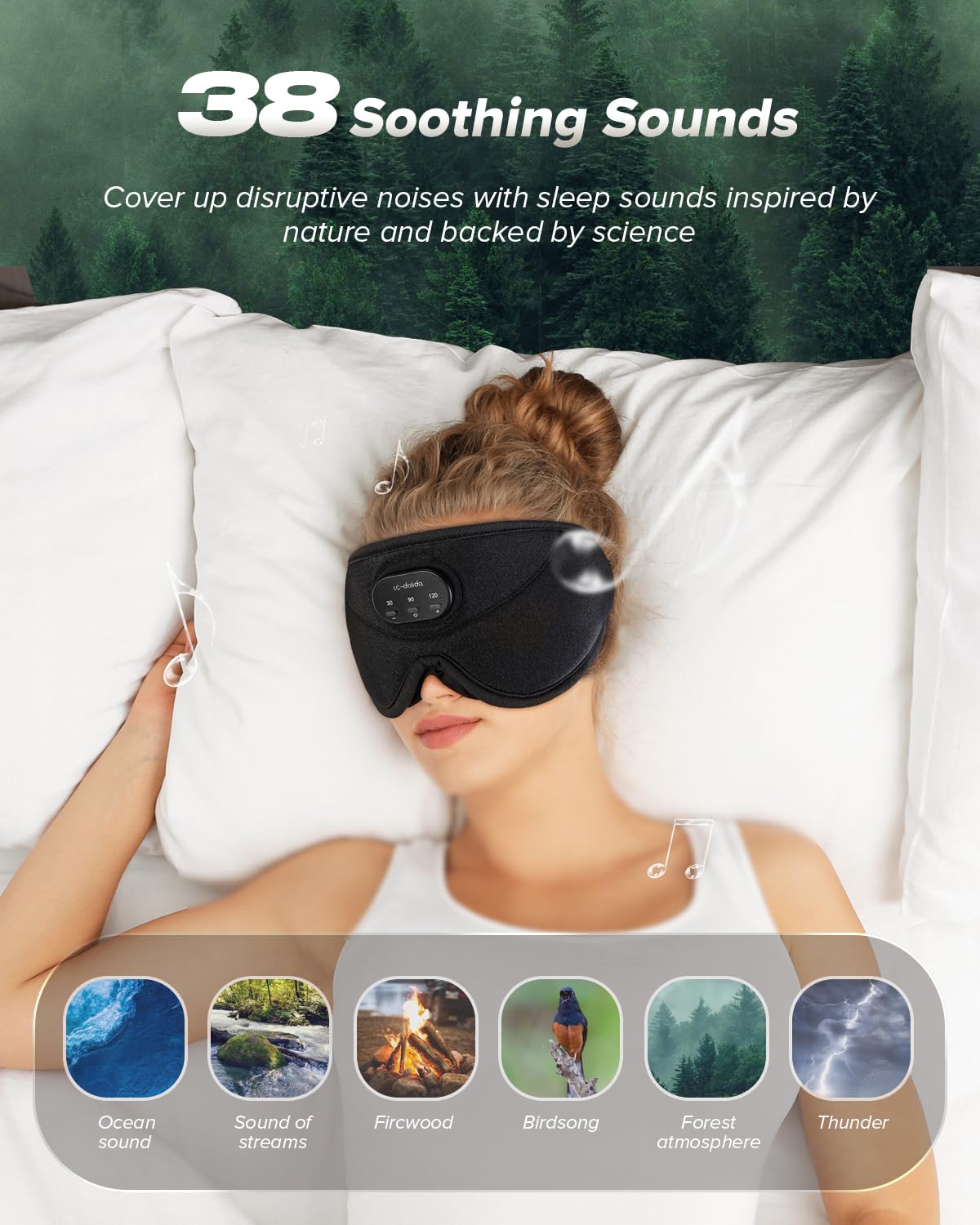 LC-dolida Sleep Headphones, White Noise Bluetooth Sleep Mask 3D Wireless Timing Eye Mask for Sleeping, Sleep Mask with Bluetooth Headphones for Side Sleepers Travel Yoga, Cool Gadgets for Men Women