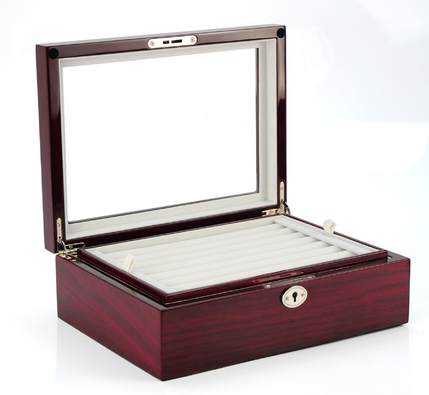Deluxe Jewelry Cufflinks Collector's Storage Presentation Box Case Mahogany Double-Decker Gift