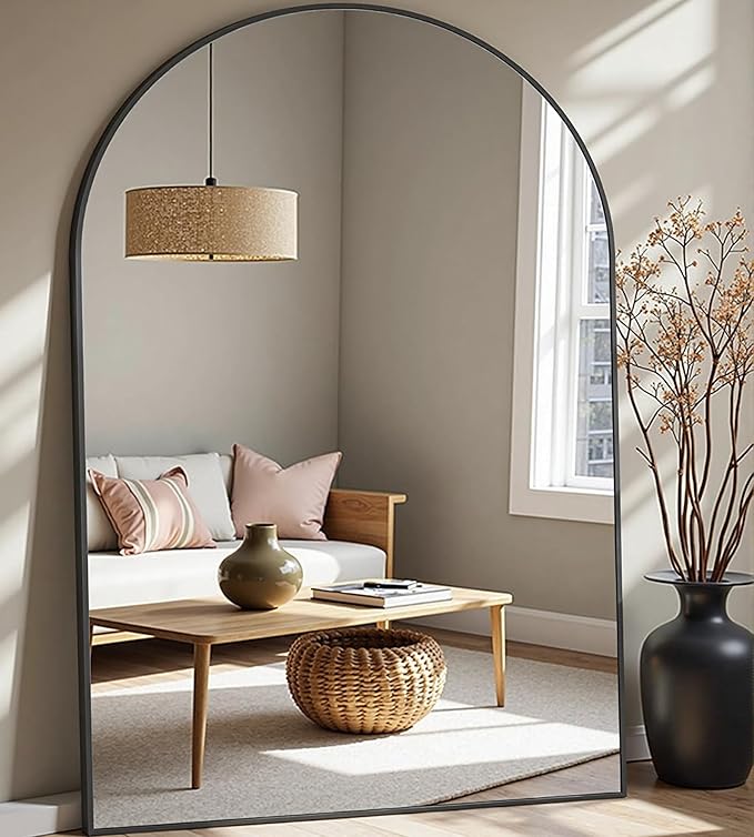 Full Length Mirror, Oversized 81"x41" Arched-Top Floor Mirror, Free Standing Mirrors, Modern Full Body Mirrors with Aluminum Alloy Frame for Bedroom,Living Room, Black