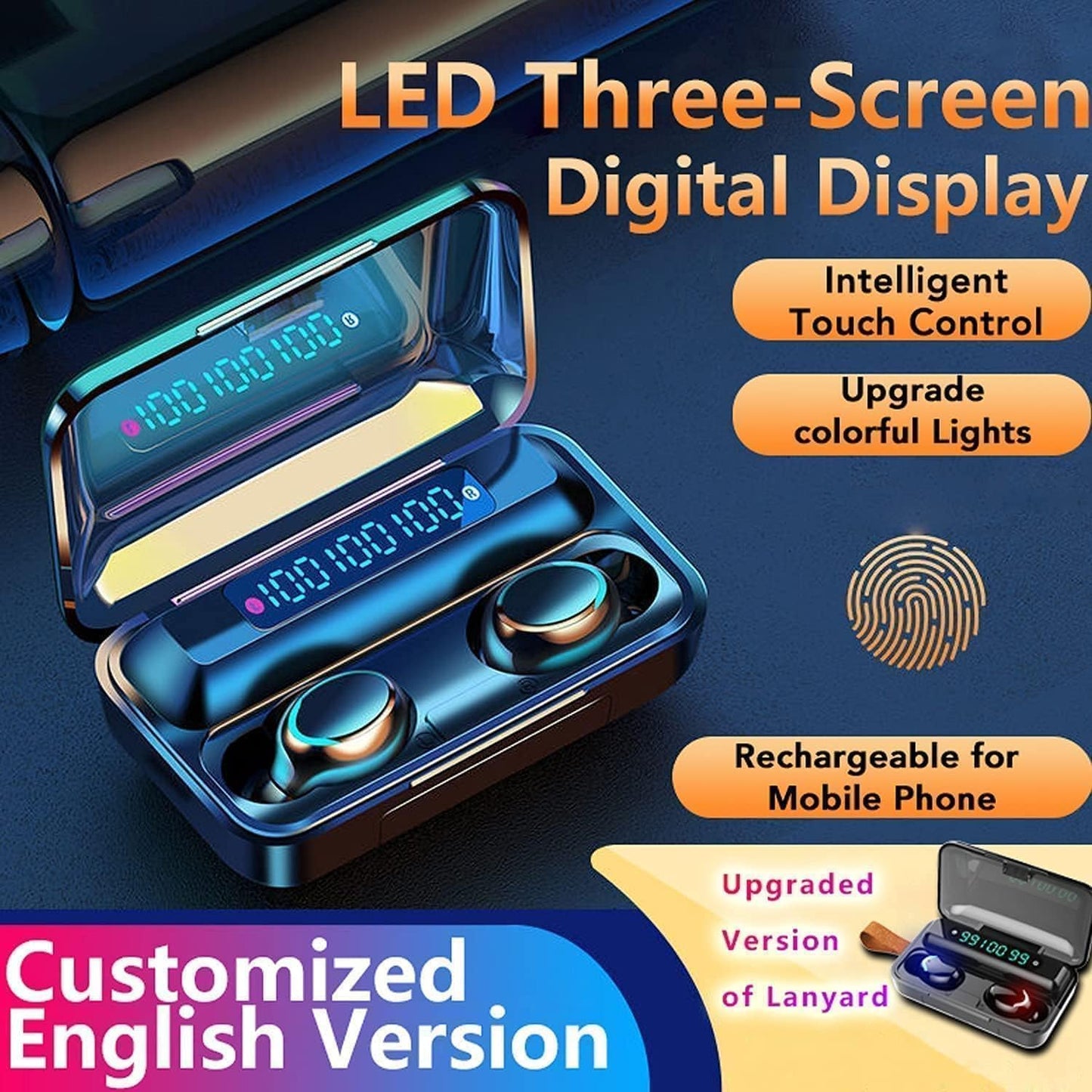MOYAWSDGN Wireless Earphones, Wireless Earbuds, HiFi Stereo, Bluetooth 5.3 Touch Control Noise Rduction Headphones, Mini Eear Buds Mic in-Ear Headphones IP7 Waterproof Led Display for Smartphone