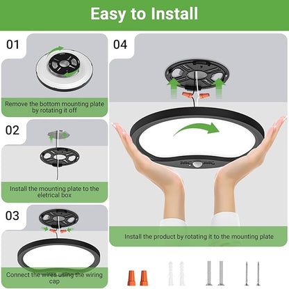zemty 9inch 18W Motion Sensor Ceiling Light Wired, 3 Sensing Modes Motion Activated Closet Lights Black, 3000K/4000K/6500K Waterproof LED Ceiling Lamp for Pantry Closet Shower Hallway-4Pack