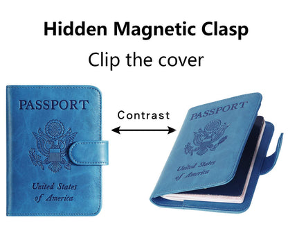 Passport Holder Cover Wallet RFID Blocking Leather Card Case Travel Accessories for Women Men (Blue)