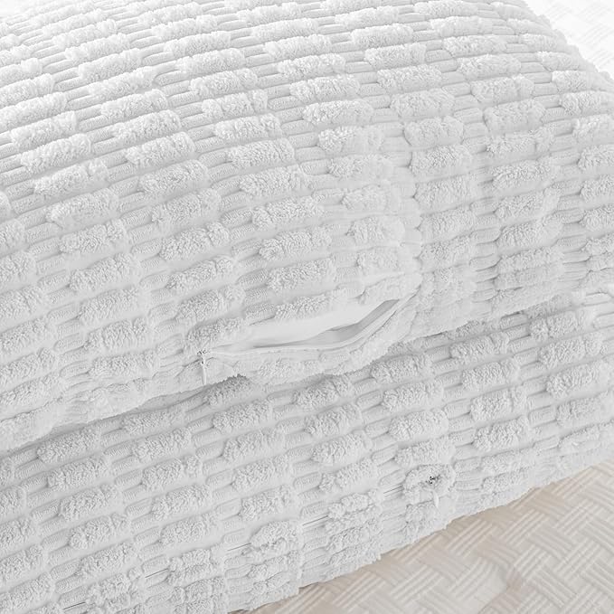 Fancy Homi Pure White Long Body Lumbar Lumbar Decorative Throw Pillow Covers 14x36 Inch for Bed Couch Bedroom Bench, Soft Corduroy Rectangle Solid Pillow Case, Rustic Farmhouse Boho Room Decor