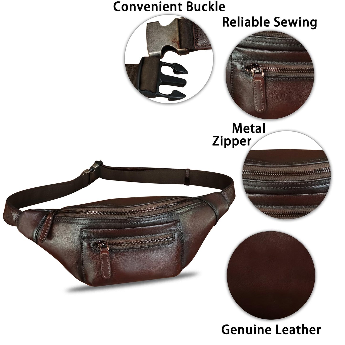 Genuine Leather Fanny Pack for Men and Women Vintage Handmade Leather Waist Bag Sling Backpack Hip Purse Crossbody Bag (Coffee)