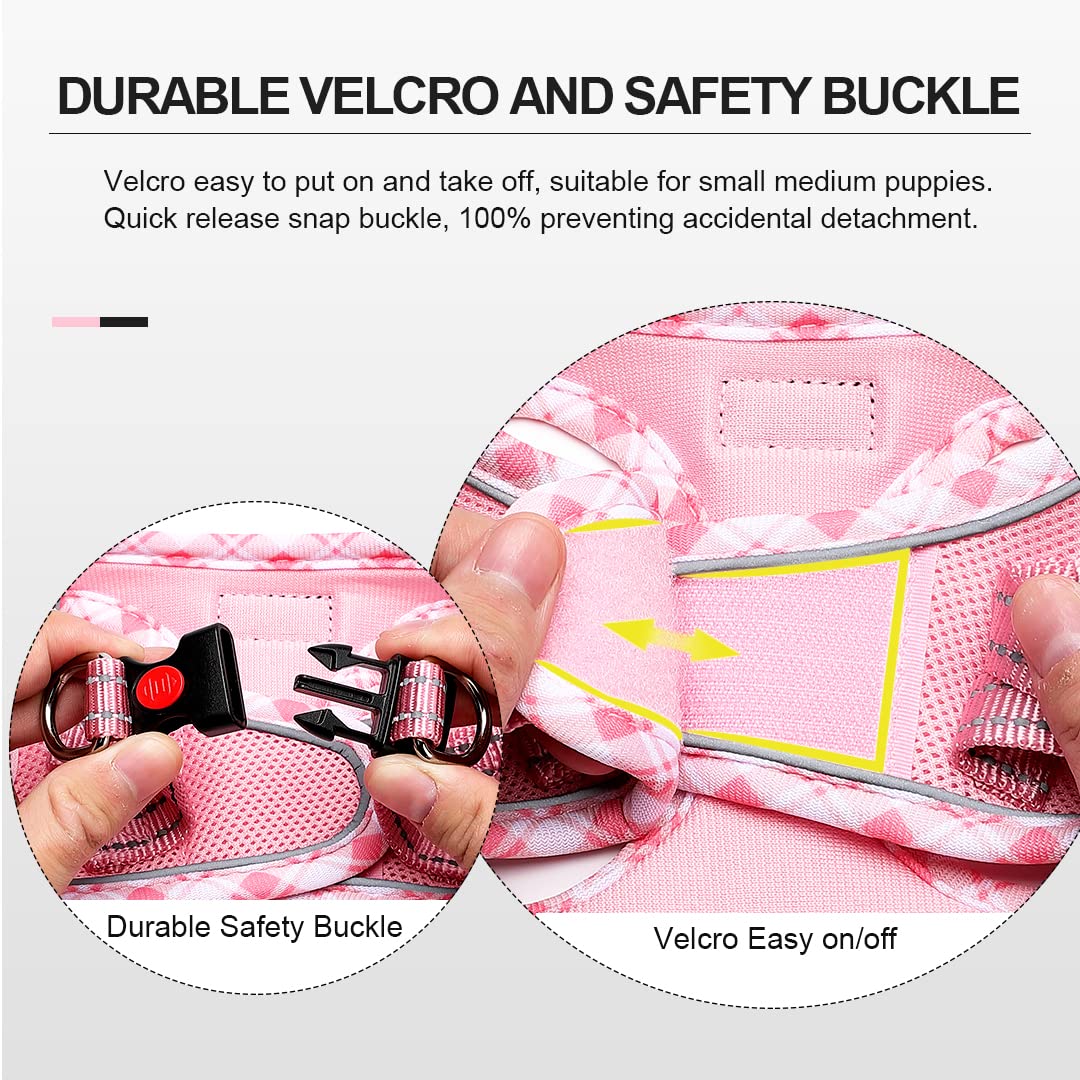 Mercano Soft Mesh Dog Harness and Leash Set, No-Chock Step-in Reflective Breathable Lightweight Easy Walk Vest Harnesses with Safety Buckle for Small Dogs, Cats (Pink, S)