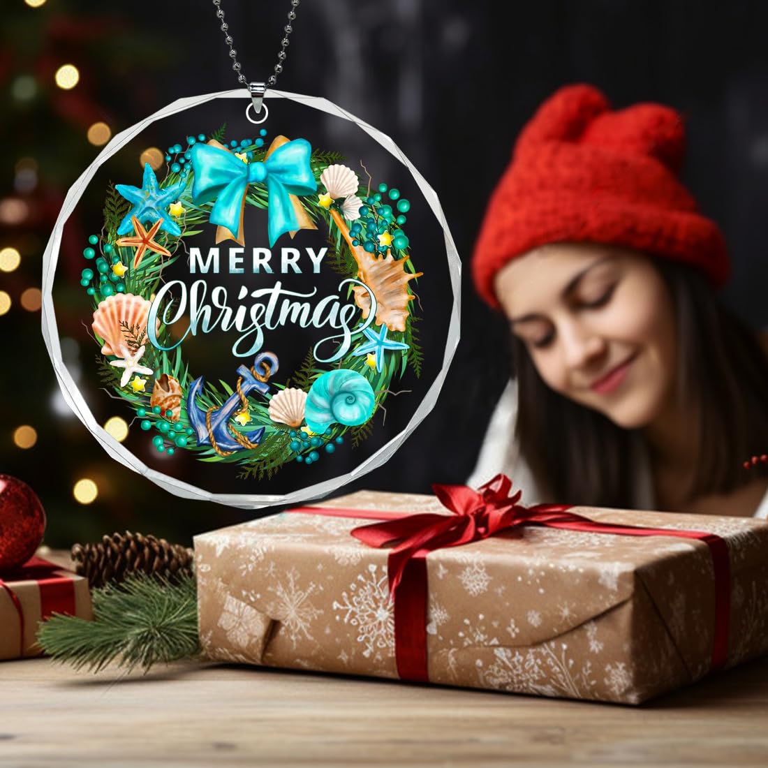 Beach Christmas Ornaments for Christmas Tree, Beach Themed Christmas Ornaments for Shell, Starfish, Anchor, Beach Gifts for Women