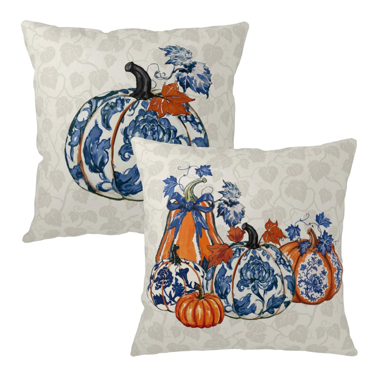 ABSOP Fall Orange Blue Pumpkin Pillow Covers 18x18 Inch Autumn Decorative Throw Pillow Covers Set of 2 Thanksgiving Harvest Pillowcases for Soft Couch Room Decor