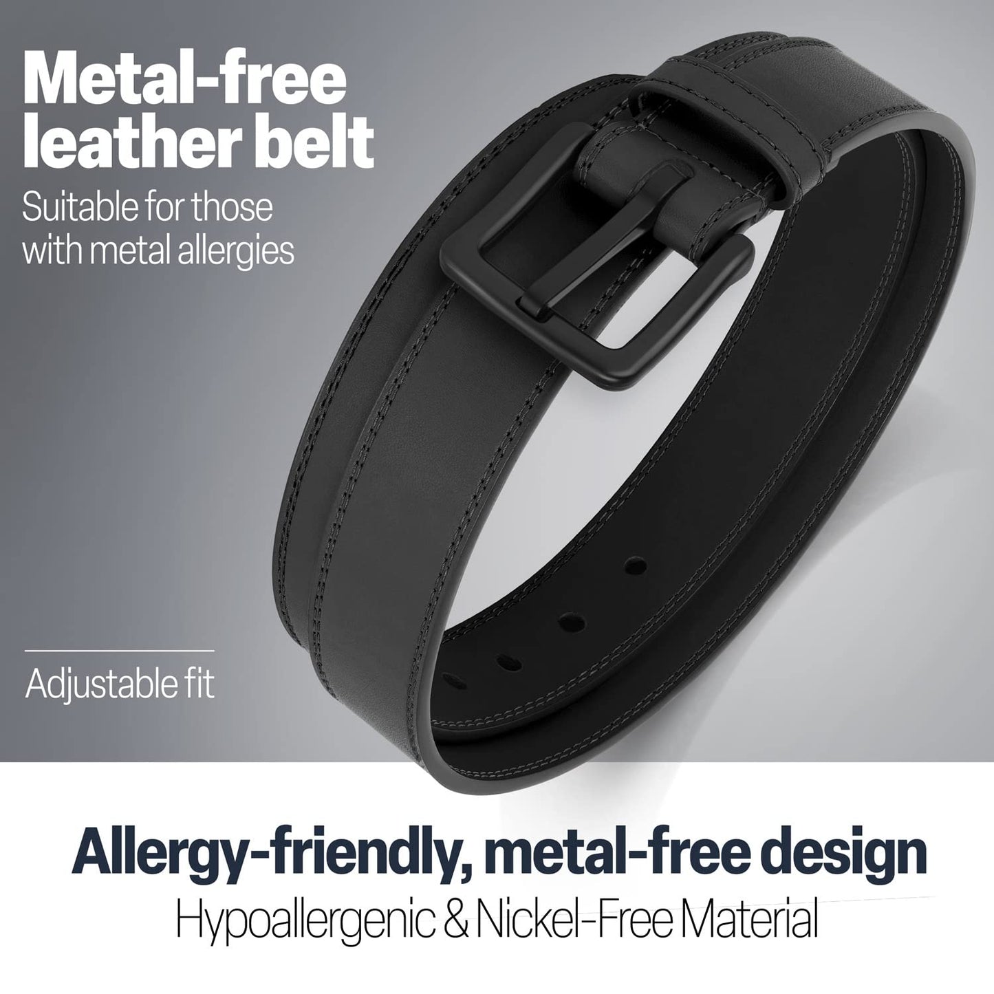 ITAY Metal Free Hypoallergenic Leather TSA Belt Strap, Adjustable Nickel Free Mens Belt, Non Metal Belts for Men, Strudy Airport Friendly TSA Belts for Men