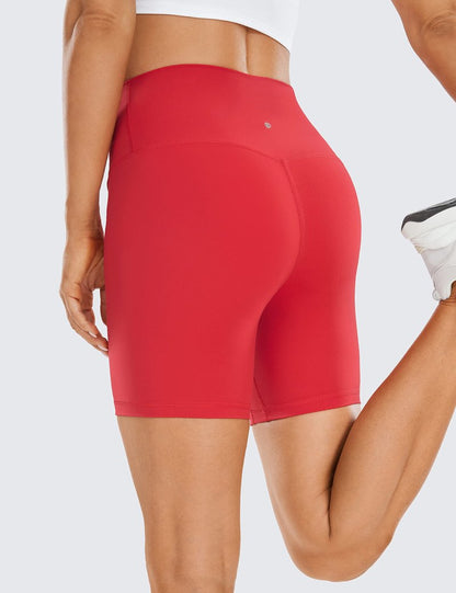 CRZ YOGA Women's Brushed Naked Feeling Biker Shorts 6'' - High Waist Matte Workout Gym Running Spandex Crimson Small