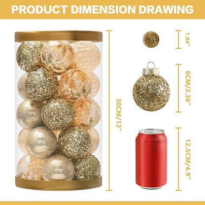 25PCS Christmas Ornaments Set, 2.36"/6CM Clear Plastic Shatterproof Christmas Ball Hanging Ornaments for Xmas Tree Decorations, for Indoor Home Party Holiday Decor - White/Champagne