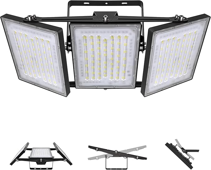 LED Flood Light Outdoor, STASUN 480W 48000lm 6000K Daylight White IP66 Waterproof, Commercial Parking Lot Light,3 Heads for Yard Street Stadium House Floodlight Bright Security Lights for Outdoor Area
