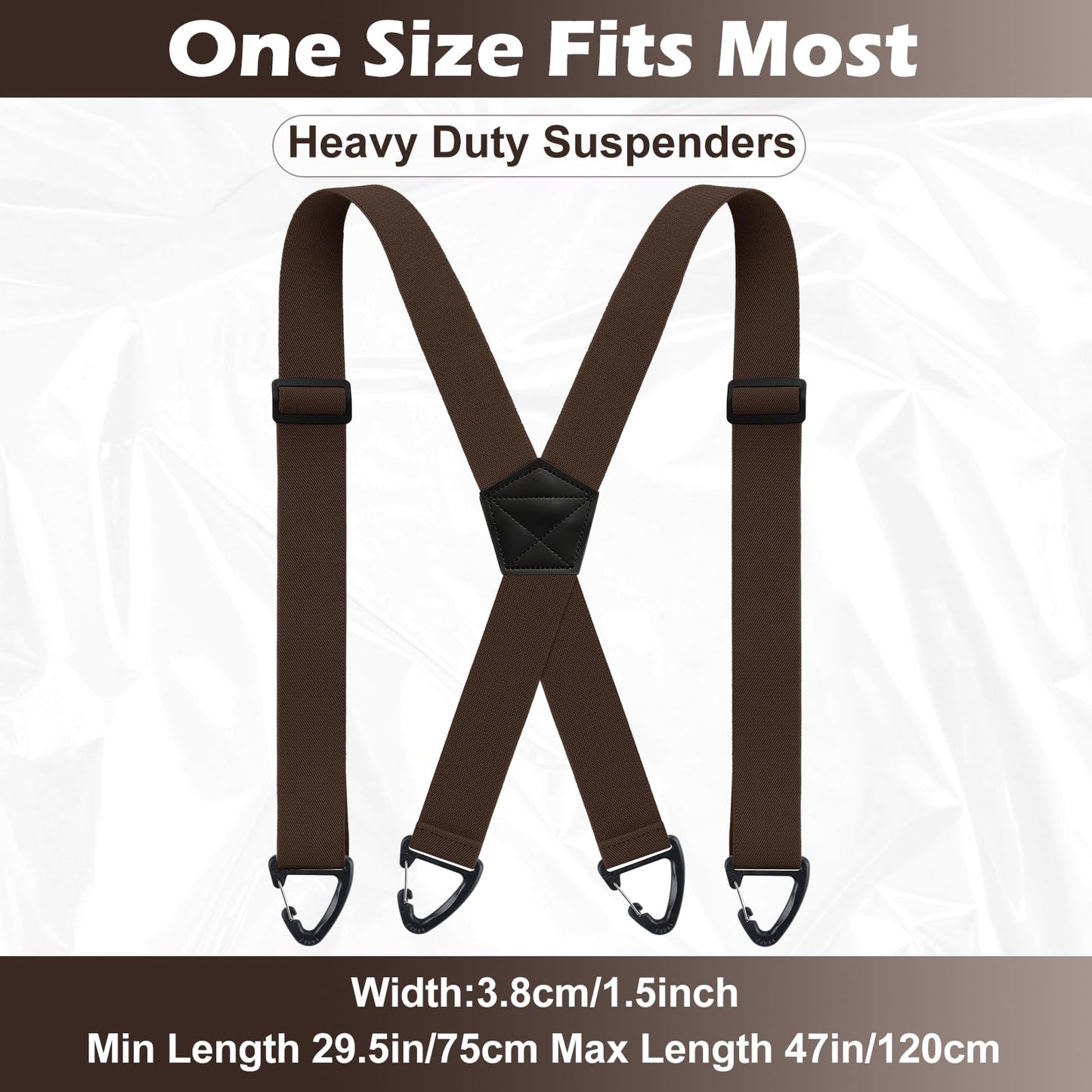 Sintege X Back Hidden Suspender Heavy Duty Work Suspenders 1.5 Inches Hook Suspenders Under Clothing for Men Women(Brown)