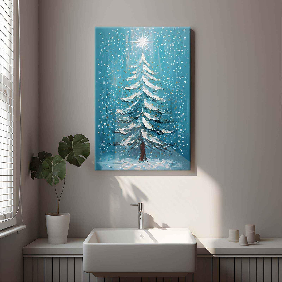 Framed Canvas Wall Art Blue Christmas Tree Print Merry Christmas Wall Decor Holiday Nature Gift Holiday Poster 8x12in Wood Framed