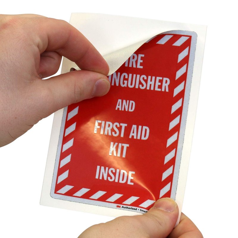 SmartSign Fire Extinguisher and First Aid Kit Inside Label | 3M Engineer Grade Reflective Decal, Set of 3, Made in USA
